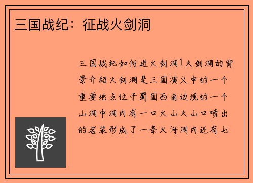 三国战纪：征战火剑洞